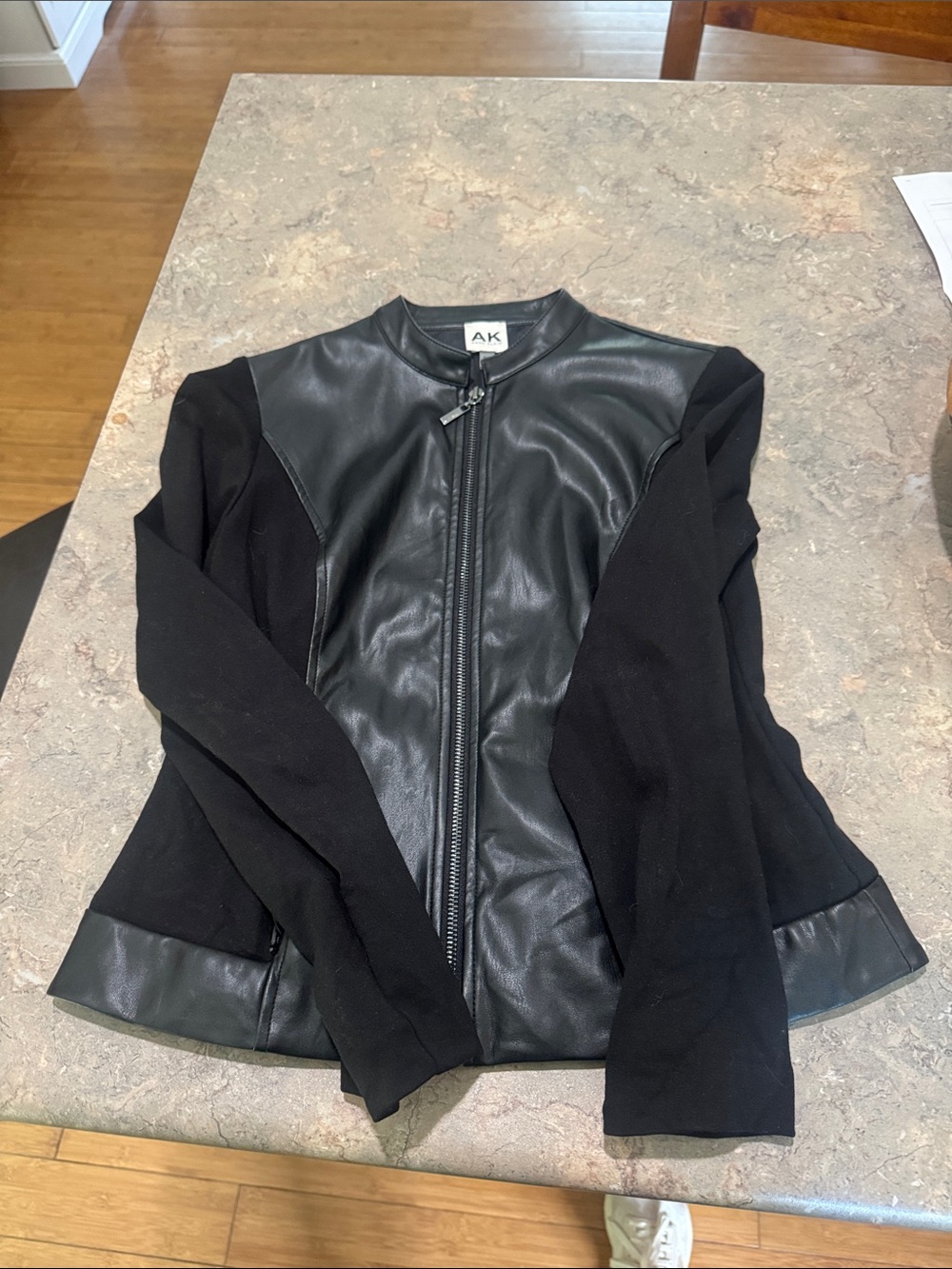 Anne Klein Black Faux Leather Front Jacket